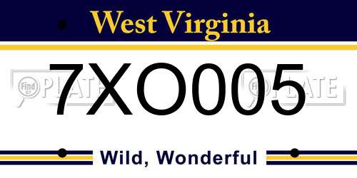 7XO005 West Virginia License Plate