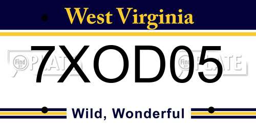 7XOD05 West Virginia License Plate