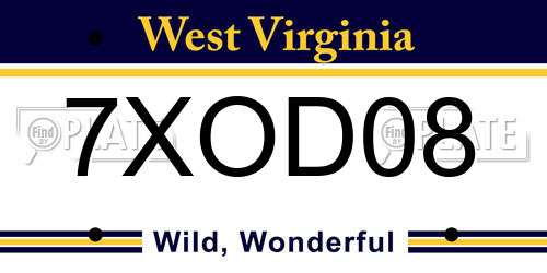 7XOD08 West Virginia License Plate