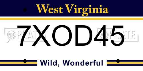 7XOD45 West Virginia License Plate