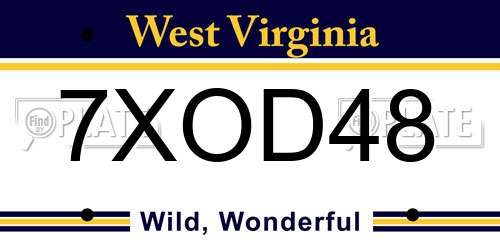 7XOD48 West Virginia License Plate