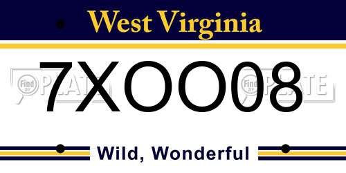 7XOO08 West Virginia License Plate