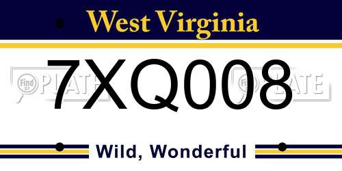 7XQ008 West Virginia License Plate