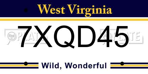 7XQD45 West Virginia License Plate