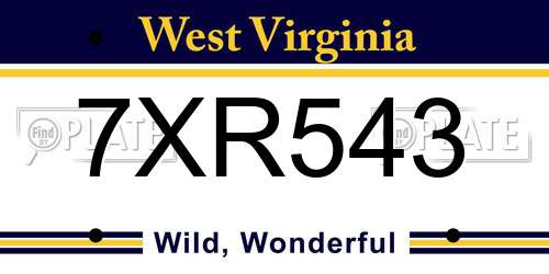7XR543 West Virginia License Plate