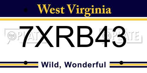 7XRB43 West Virginia License Plate
