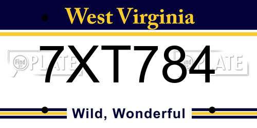 7XT784 West Virginia License Plate