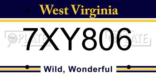 7XY806 West Virginia License Plate