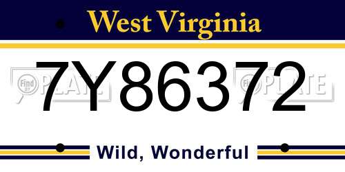 7Y86372 West Virginia License Plate