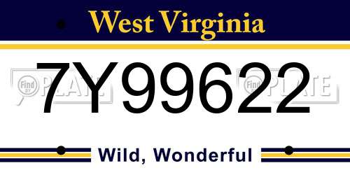 7Y99622 West Virginia License Plate