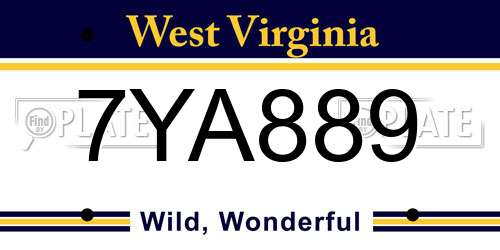 7YA889 West Virginia License Plate