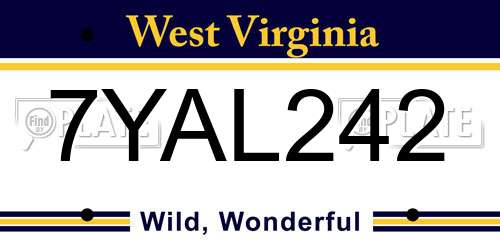 7YAL242 West Virginia License Plate