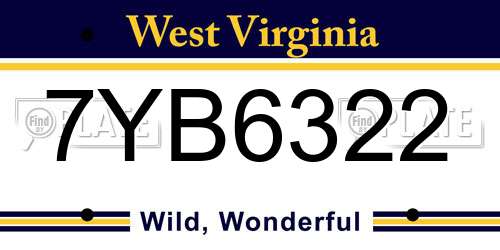 7YB6322 West Virginia License Plate
