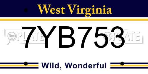 7YB753 West Virginia License Plate