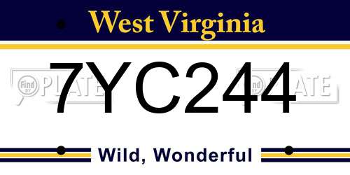 7YC244 West Virginia License Plate