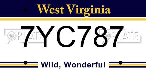 7YC787 West Virginia License Plate