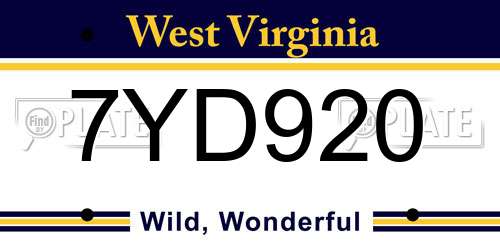 7YD920 West Virginia License Plate