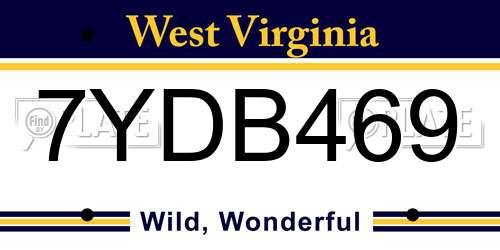 7YDB469 West Virginia License Plate