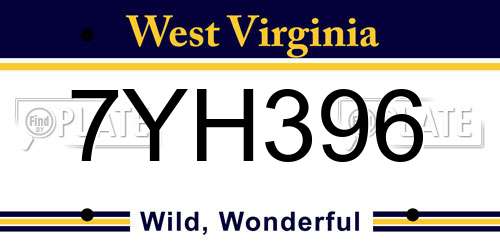 7YH396 West Virginia License Plate