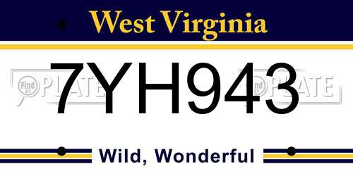 7YH943 West Virginia License Plate