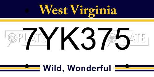 7YK375 West Virginia License Plate