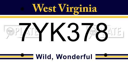 7YK378 West Virginia License Plate