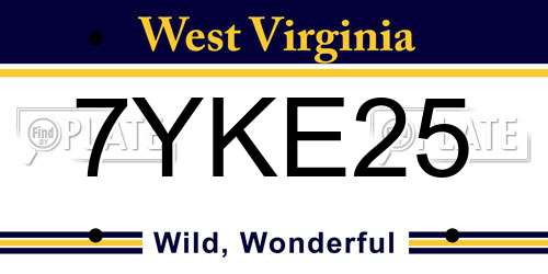 7YKE25 West Virginia License Plate