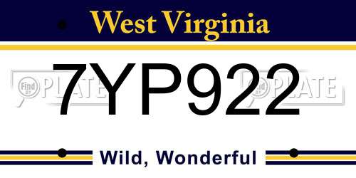 7YP922 West Virginia License Plate