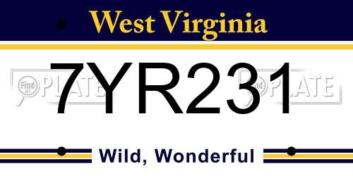 7YR231 West Virginia License Plate