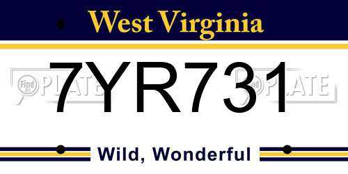 7YR731 West Virginia License Plate
