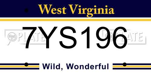 7YS196 West Virginia License Plate