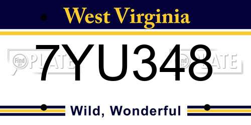 7YU348 West Virginia License Plate