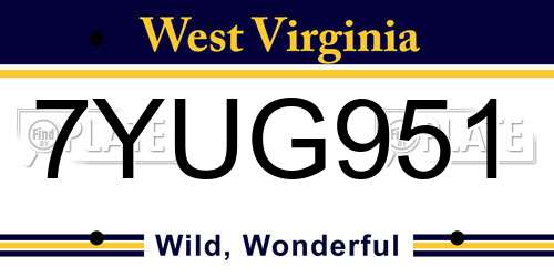 7YUG951 West Virginia License Plate
