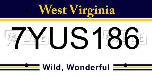 7YUS186 West Virginia License Plate