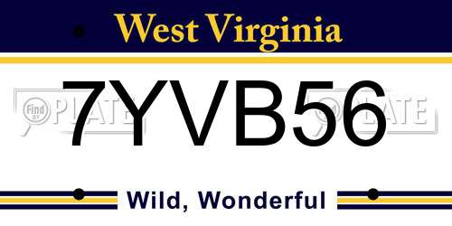 7YVB56 West Virginia License Plate