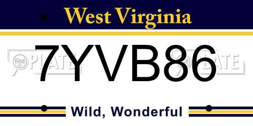 7YVB86 West Virginia License Plate