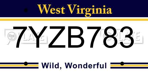 7YZB783 West Virginia License Plate