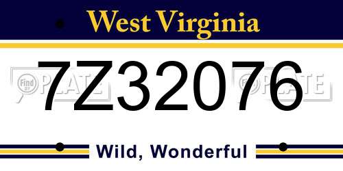 7Z32076 West Virginia License Plate