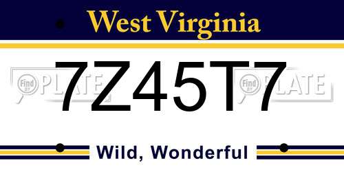 7Z45T7 West Virginia License Plate