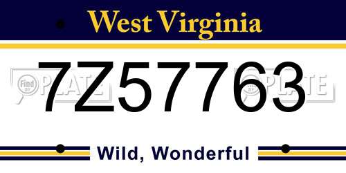 7Z57763 West Virginia License Plate