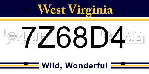 7Z68D4 West Virginia License Plate
