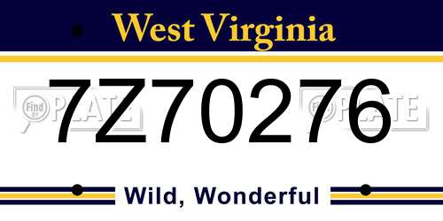 7Z70276 West Virginia License Plate