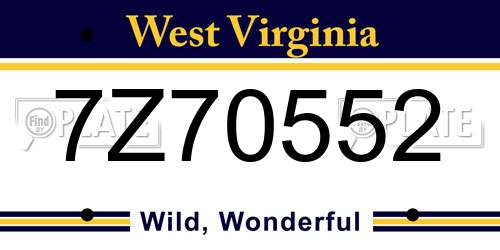 7Z70552 West Virginia License Plate