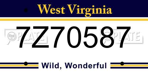 7Z70587 West Virginia License Plate