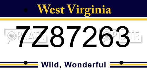7Z87263 West Virginia License Plate