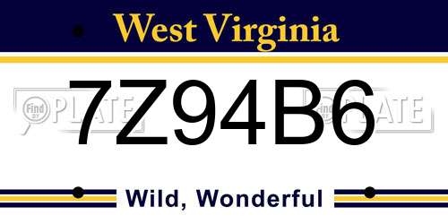 7Z94B6 West Virginia License Plate