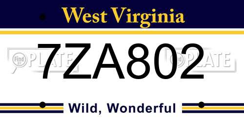 7ZA802 West Virginia License Plate