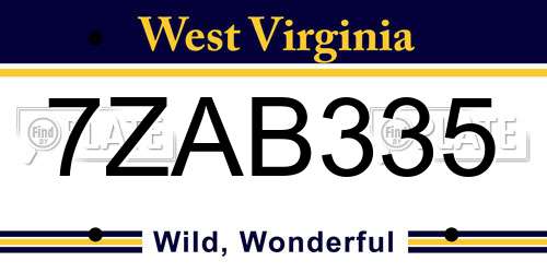 7ZAB335 West Virginia License Plate