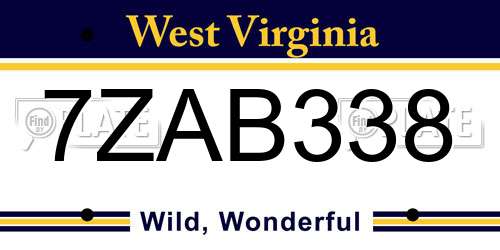 7ZAB338 West Virginia License Plate