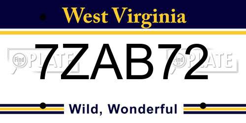 7ZAB72 West Virginia License Plate